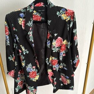 Open floral and polka dot blazer